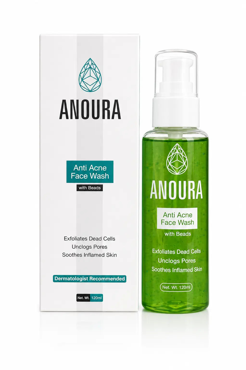 Anoura Anti Acne Face Wash with Beads | Deep Cleansing & Oil Control (120ml)